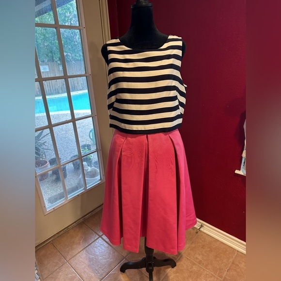 Eliza J Dresses & Skirts - Eliza J Dress Size 8 Fit & Flare Pink Skirt Striped Top Sleeveless A-Line Party